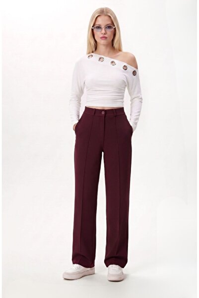 Ritnice Lycra Series Lift Stitched Stretchy Burgundy Palazzo Trousers