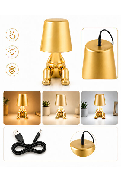 ARVALE Gold Oturan Adam Figürlü Dekoratif Masa Lambası – Modern Masa Üstü ve ...