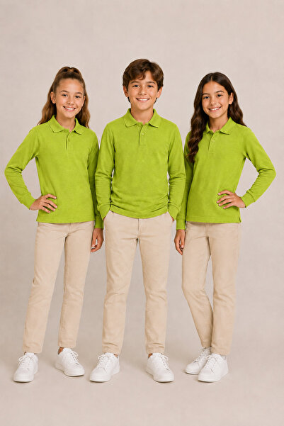 Soweto Children's Unisex 3-Piece Polo Collar Long Sleeve School T-Shirt 100% ...
