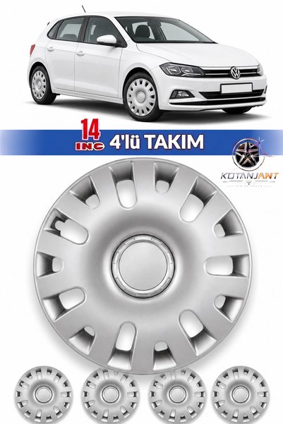 Kotanjant VOLKSWAGEN POLO 14 İnç Jant Kapağı 4'lü Set Gümüş + 4 Amblem + 8 Cırt Kelepçe