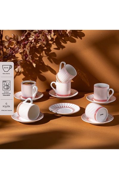 Emsan Belmond New Bone 6 Kişilik Kahve Fincan Takımı 90 ml Turuncu