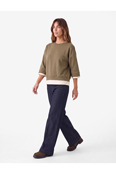 Koton Color Blocked Regular Fit Crew Neck 3/4 Sleeve Basic Sweatshirt