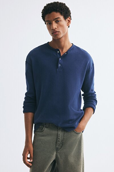 H&M Petek Dokulu Henley Üst Relaxed Fit
