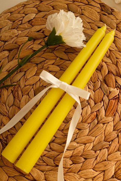 MAK CANDLE Sarı Renk Konik Şamdan Mum – 2'li Dekoratif Set