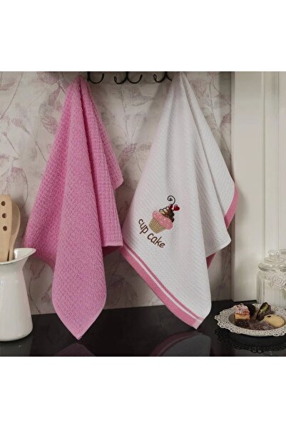 MAXSTYLE Cotton Kitchen Towel 40X60 cm 2-Pack White-Pink