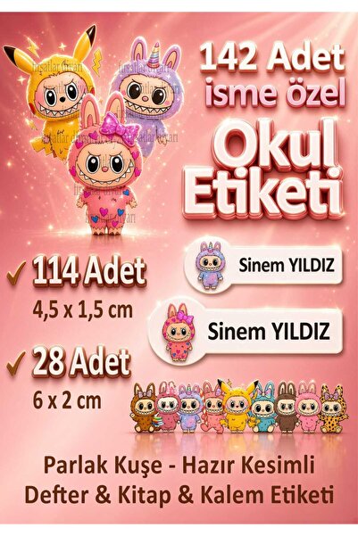 fırsatlar diyarı Okul Etiketi Labubu Temalı - Kişiye Özel isim Yazdırılabilen...