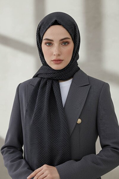 Vissona KREP HASIR DESENLİ SİYAH RENKLİ 75X195 KIRIŞMAZ ŞAL