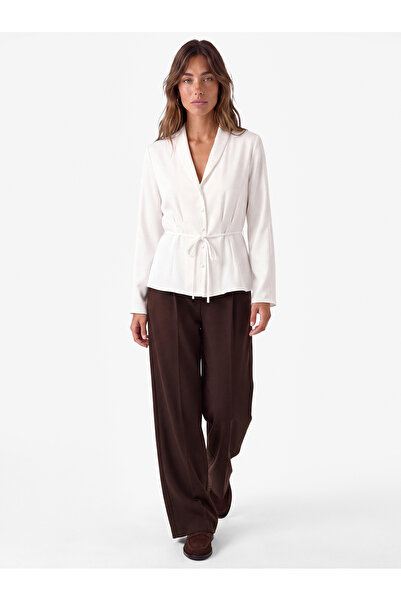 Koton Long Sleeve Buttoned V-Neck Crepe Shirt with Tie Detail