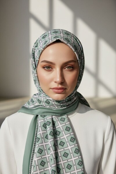 Vissona KREP KARE DESENLİ KOYU MİNT RENKLİ 75X195 KIRIŞMAZ ŞAL