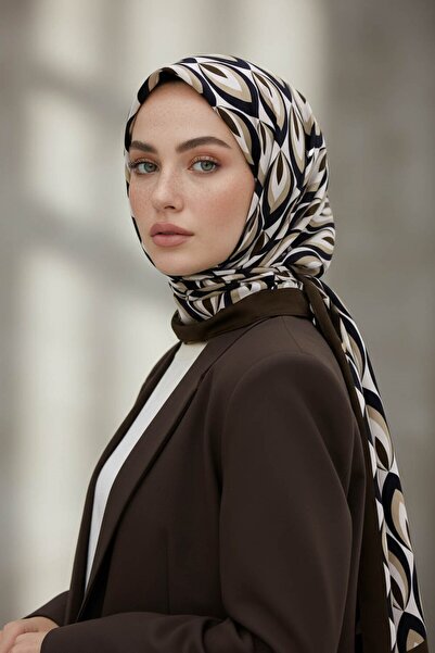 Vissona KREP GEOMETRİK DESENLİ KAHVERENGİ RENKLİ 75X195 KIRIŞMAZ ŞAL