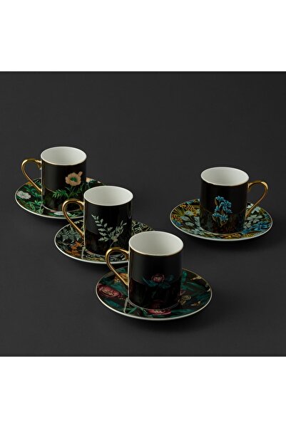 Jumbo Black Garden 4 Kişilik Kahve Fincan Takımı