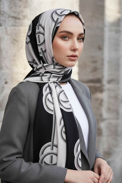 Vissona KREP ÇİZGİLİ DESENLİ GRİ RENKLİ 75X195 KIRIŞMAZ ŞAL