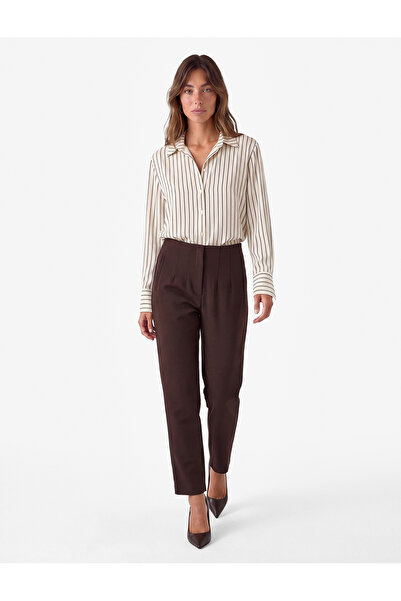 Koton High Waist Pleated Straight-Leg Fabric Cigarette Pants with Pocket Detail