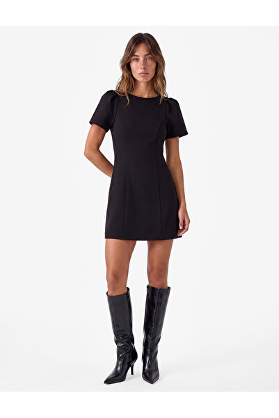 Koton Round Neck Short Balloon Sleeve Mini Dress