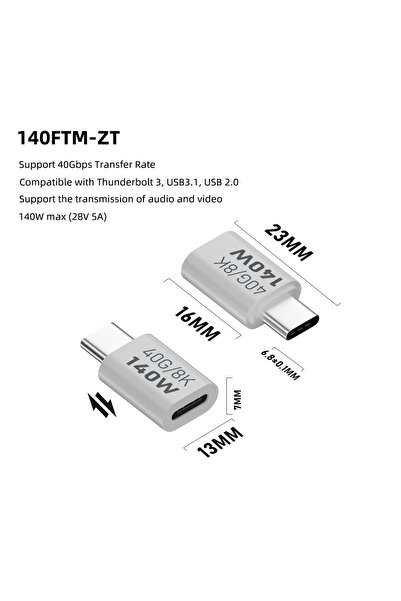 Choice b86 PD140W محول شحن سريع من USB 4.0 من النوع C إلى USB C موصل مزامنة ب...