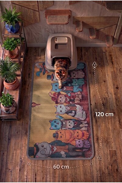 XXL - Kraliyet Kedileri Temalı Petek Dokulu Kedi Kumu Yakalama Paspası - 60x120 cm