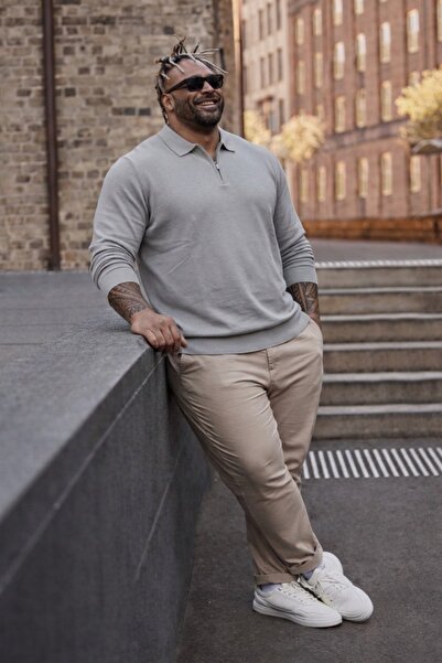 Maccali Men's Plus Size Basic Gray Zippered Sweatshirt