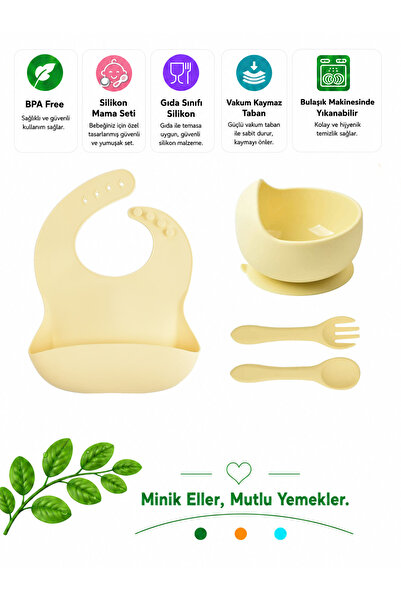 jojobebek Child Silicone Bib, Silicone Vacuum Bowl, Silicone Spoon And Fork /...