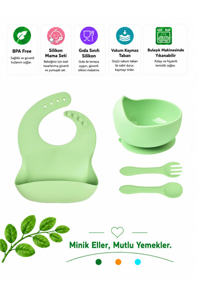 jojobebek Children's Silicone Bib, Silicone Vacuum Bowl, Silicone Spoon and F...