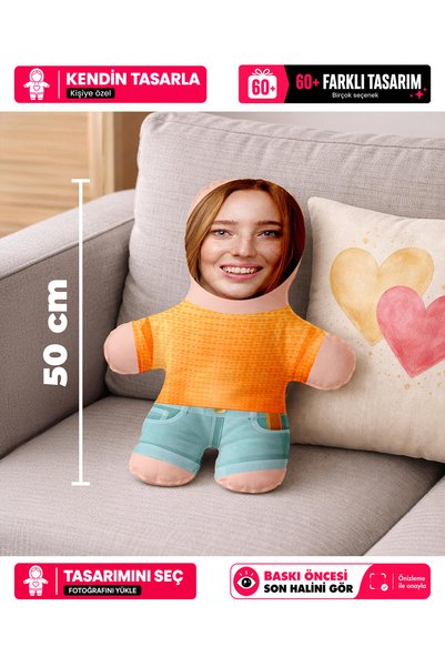 Motto Gift Kişiye Özel Fotoğraflı BFF Peluş Oyuncak Yastık - 50cm