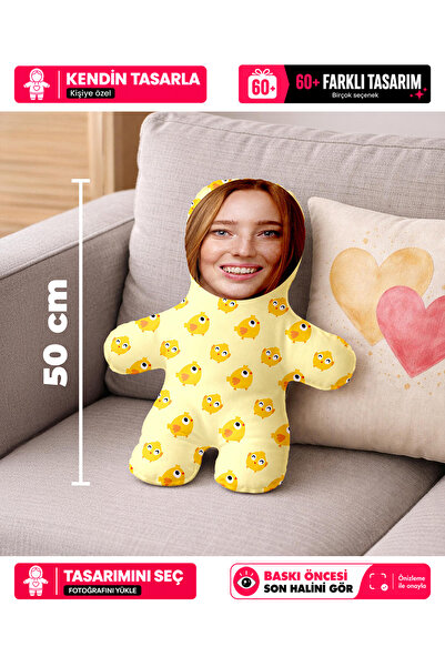 Motto Gift Sarı Civciv Tasarımlı Kişiye Özel Sevimli Fotoğraflı Peluş Oyuncak...