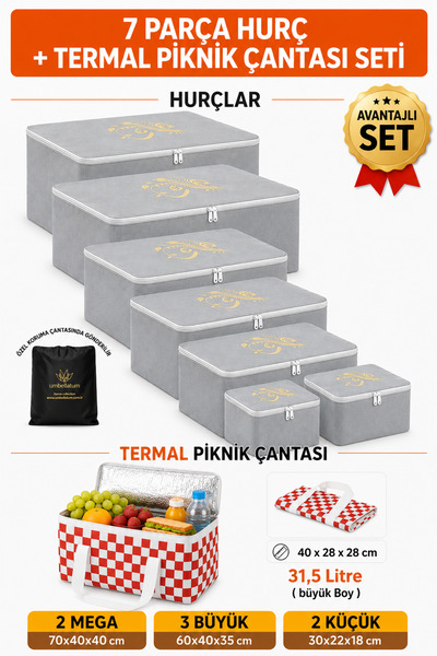 umbellatum 7-Piece Storage Organizer and Thermal Picnic Bag Set, 8-Piece Unde...