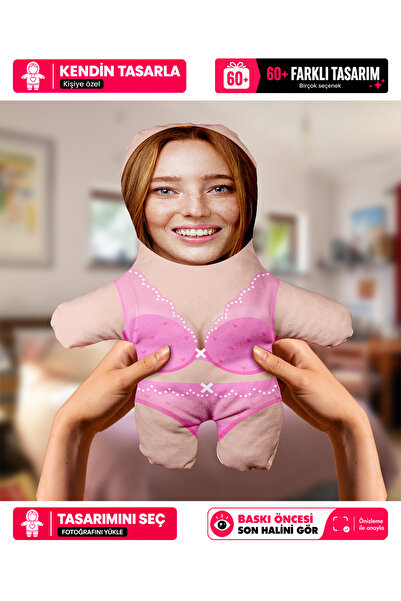 Motto Gift Kişiye Özel Fotoğraflı Komik Pembe Çamaşırlı Peluş Oyuncak Yastık ...