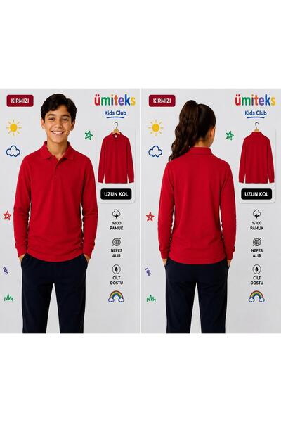 ümitteks iş ve okul kıyafetleri Red Combed Cotton Polo Collar School T-Shirt ...