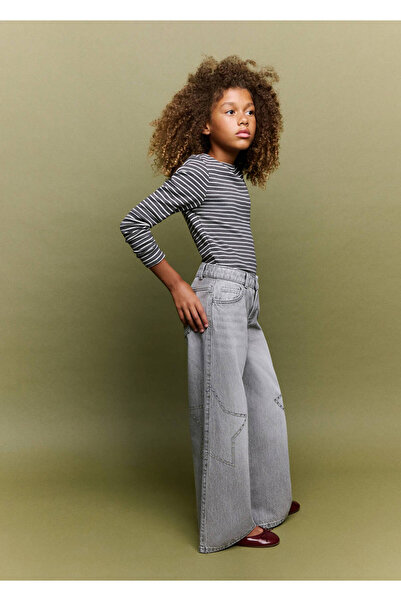 MANGO Kids Yıldız desenli wide leg jean pantolon