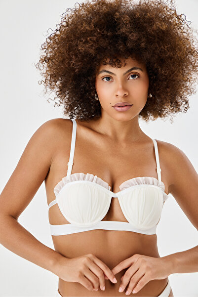 FNUOO Oyster Model Supported Underwire Bra Set, Satin Detailed, Push Upp - F002