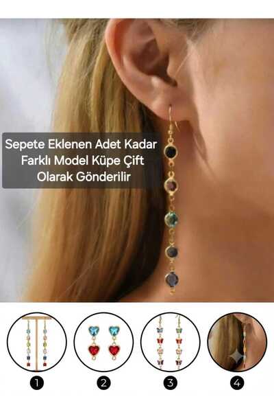 ModaRESSO Gold Sallantılı Renkli Taşlı Şık Kadın Küpe- MODEL 2