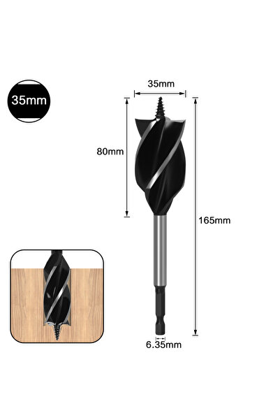 Choice10 35mm Four Flute Auger Wood Drill Bit 6.35mm Hex Shank 10‑35mm Diamet...