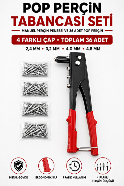 Trendhane Pop perçin seti 36 adet 2,4–4,8 mm metal gövdeli metal birleştirme