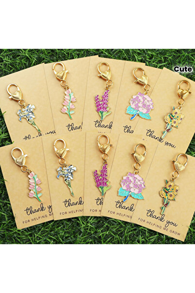 Choice 10pcs 5/10pcs Bouquet Flower Keychain Set with Thank You Card, Cherry ...