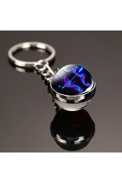 Choice Sagittarius 12 Constellation Key Chain Luminous Double Sided Glass Bal...