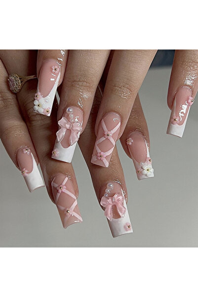 Choice 930 24pcs/set Long Medium short fake nails for women girls cute bow fl...