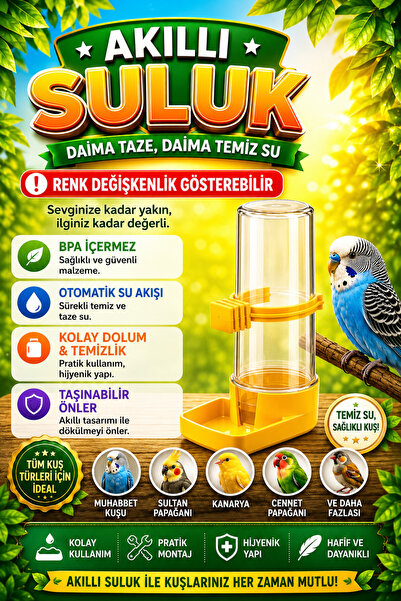 Petshop Akıllı Kuş Suluğu Otomatik Su Akışlı Şeffaf Kafes Suluğu Muhabbet Kuş...
