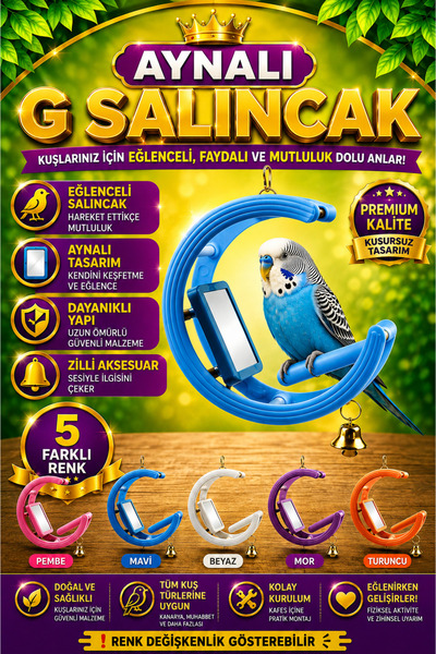 Petshop Kuş Salıncağı Aynalı Zilli G Salıncak Muhabbet Kuşu Kanarya Finch Sul...
