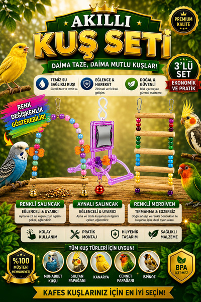 Generic Brand Bird Swing + Mirrored Perch + Ladder Set (Colors May Vary)