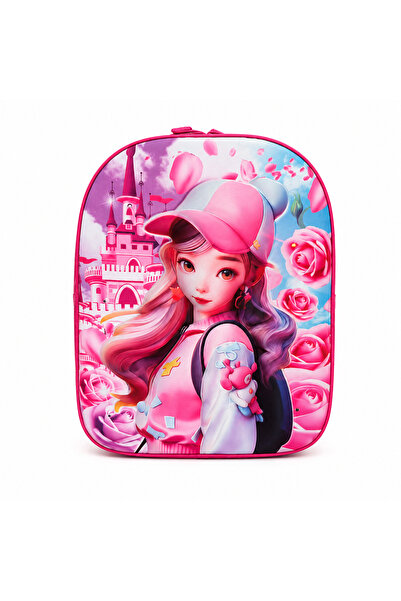 Generic Brand Ghiozdan copii 3D, cu design, fermoar, bretele, Roz / Mov / Mul...