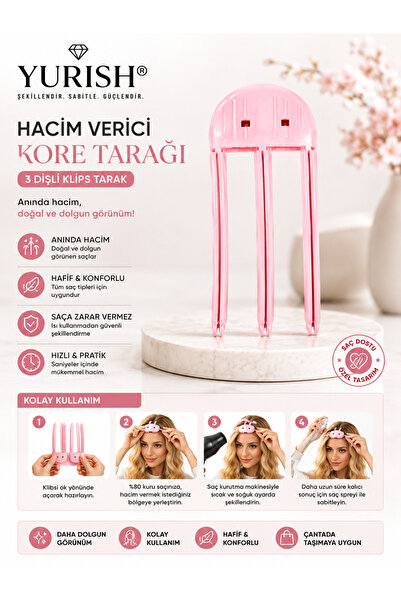 YURISH Yeni Hacim Verici Kore Tarağı 3 Dişli Klips Tarak Ultra Hacim Görüntüsü