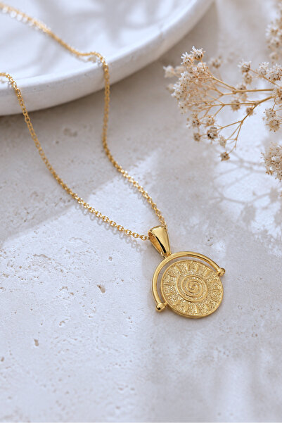 Spossy Silver Jewelry 925 Ayar Gümüş, Gold, Haraketli/Dönen Güneş Kolye