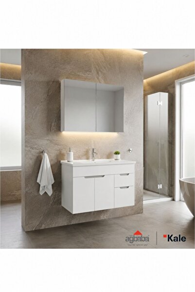 KALE Stora 100 Cm Parlak Beyaz Banyo Dolabı Takımı 610100200916