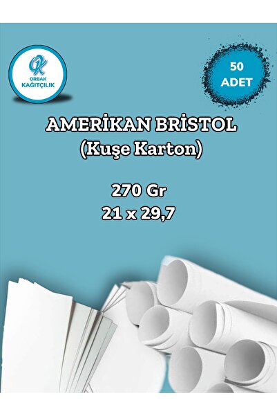 Orbak Kağıt 270 Gr. Amerikan Bristol Kağıt Karton 21x29,7 A4 Ebatında 50 Adet...