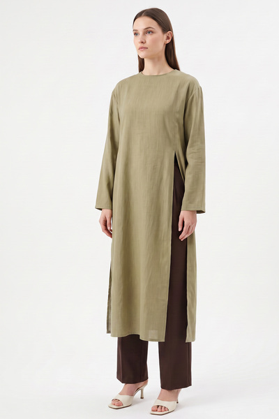 zenne Yırtmaçlı Uzun Tunik Y0162 - HAKİ