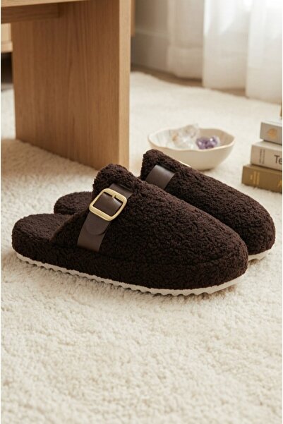 Moda Frato Koza Model Buckle Towel Women's House Slippers - Warm and Fluffy S...