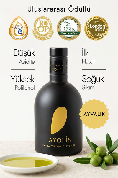 Ayolis Premium Gurme Ayvalık 500 ml Ödüllü Erken Hasat Soğuk Sıkım Natürel Sı...