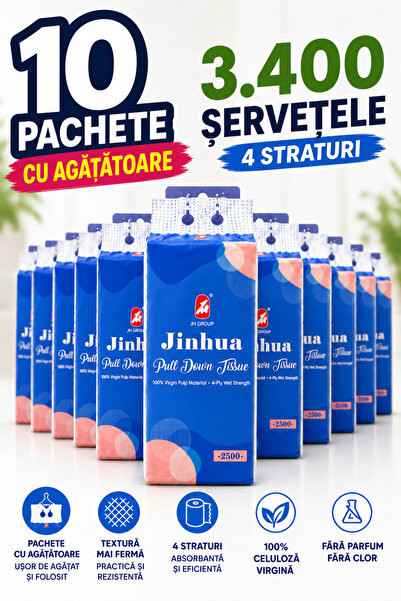 Jinhua Set 10 Pachete Șervețele cu Agățătoare, 3400 Bucăți, 4 Straturi, 100% ...