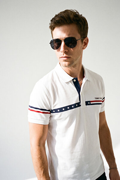 Tommy Crosse Men's Regular Line Detailed 100% Cotton Polo Collar Tshirt