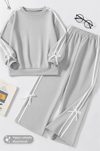 My Kids Wear Girl's Double Stripe Ribbon Tracksuit Set 4-16 Years 12144